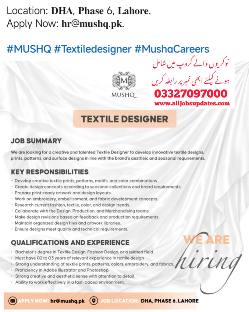 Textile Designer Job 2026 in LAHORE
