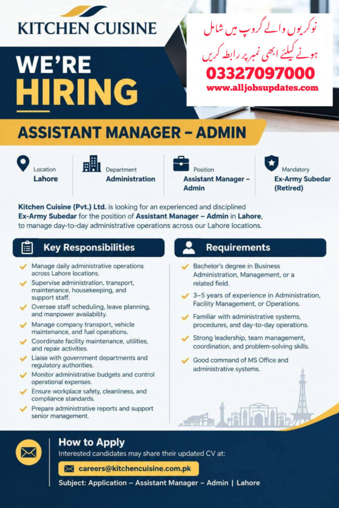 Assistant Manager job in Lahore